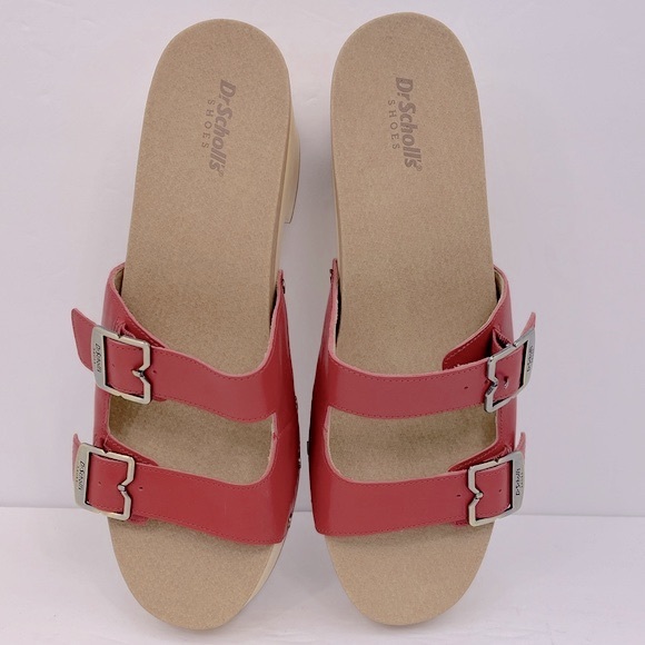Dr Scholl’s SHOES, ORIGINAL VIBE PLATFORM, HEELED SLIDE SANDALS, RED LEATHER 10M - Picture 7 of 16